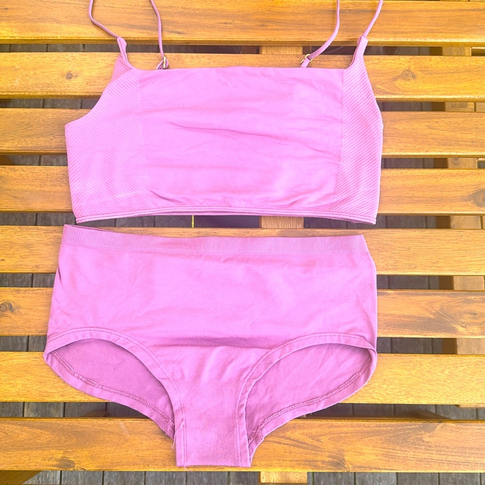 Anthropologie match set with pink bralette/crop cami & briefs. Fits like M. EUC.